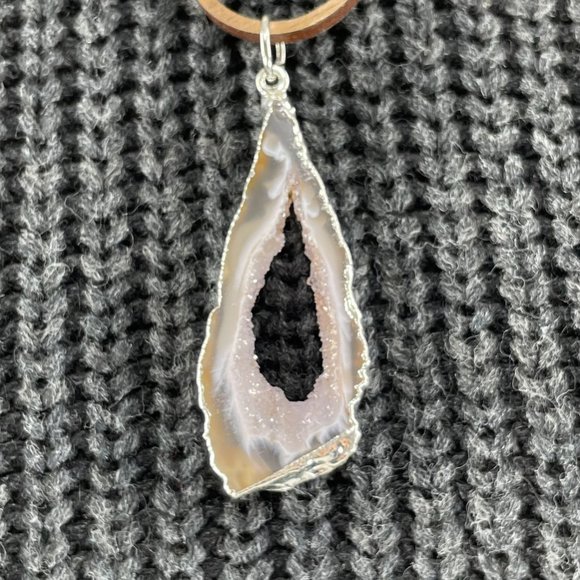 Geode Slice Pendant with Pink Druzy and Wood Ring - Picture 4 of 8